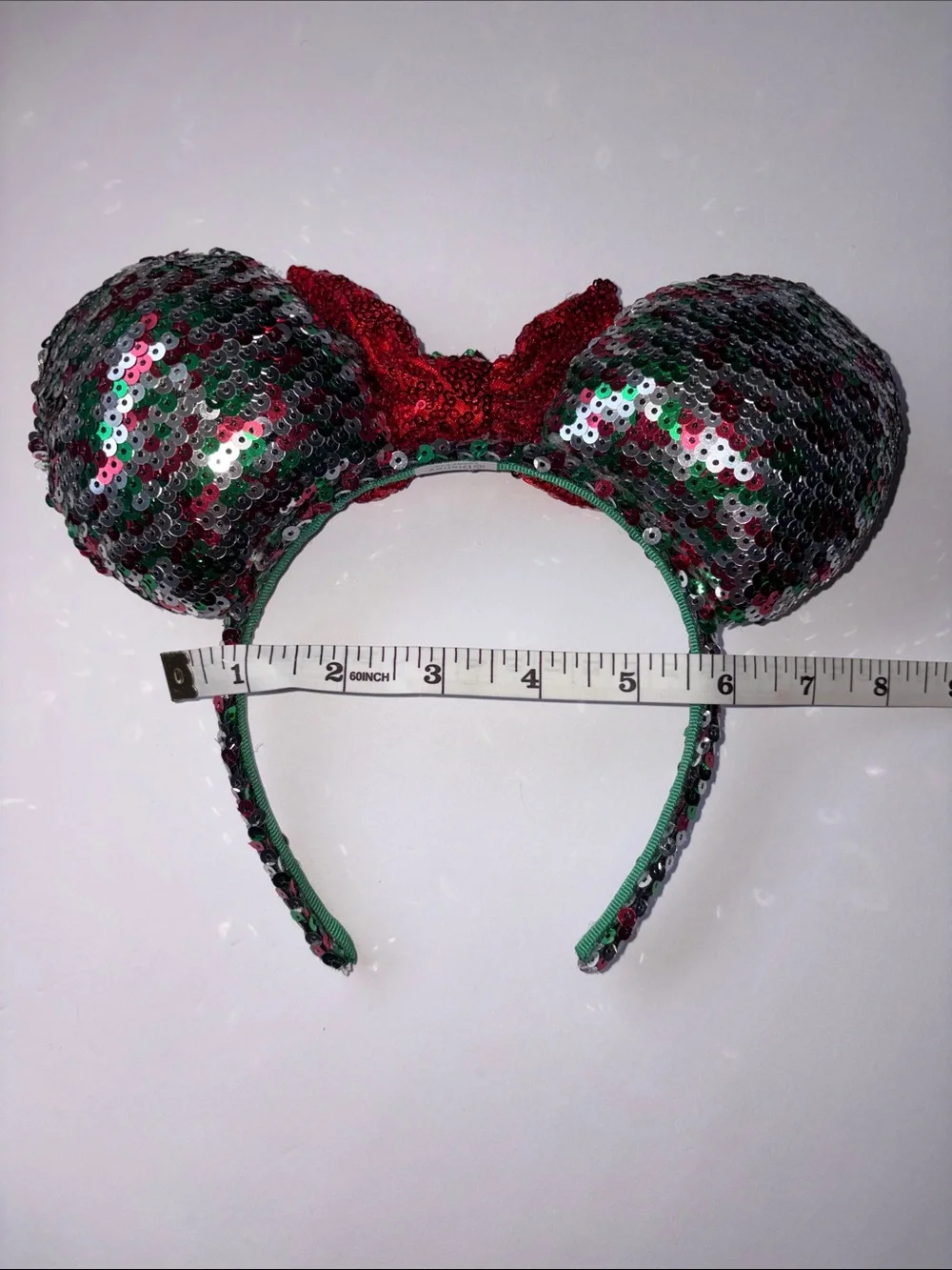 Disney Sequin Green and Red Holiday Minnie Ears Headband